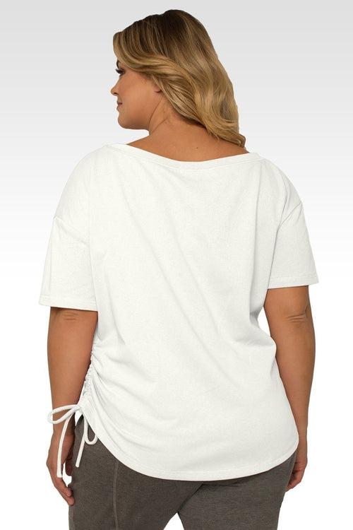 Nola Plus Size Boat Neck French Terry Cream Ruched Tee