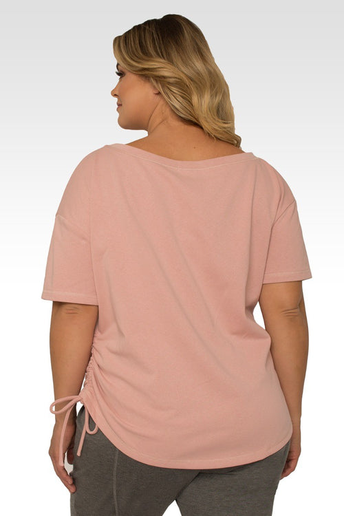 Nola Plus Size Boat Neck French Terry Pal Pink Ruched Tee