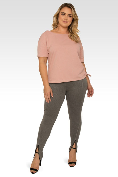 Nola Plus Size Boat Neck French Terry Pal Pink Ruched Tee