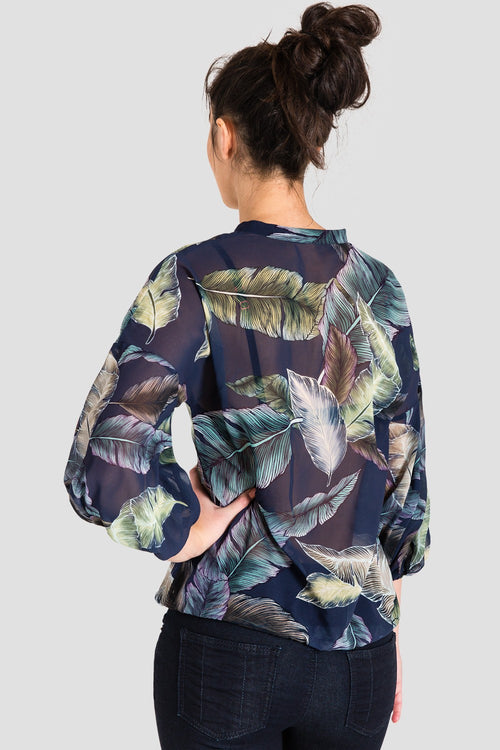 Women's Sheer Tropical Leaf Print Blouse