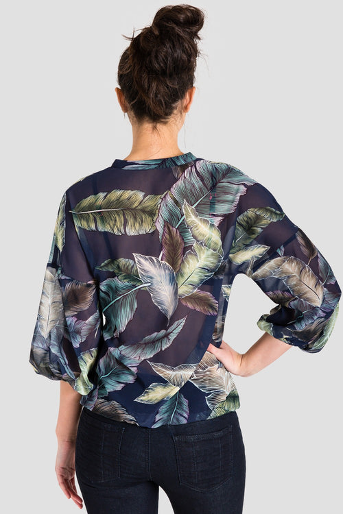 Women's Chiffon Tropical Leaf Print Blouse