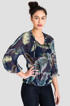 Women's Chiffon Tropical Leaf Print Top
