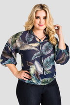 Plus Size Women's Chiffon Tropical Leaf Print Top