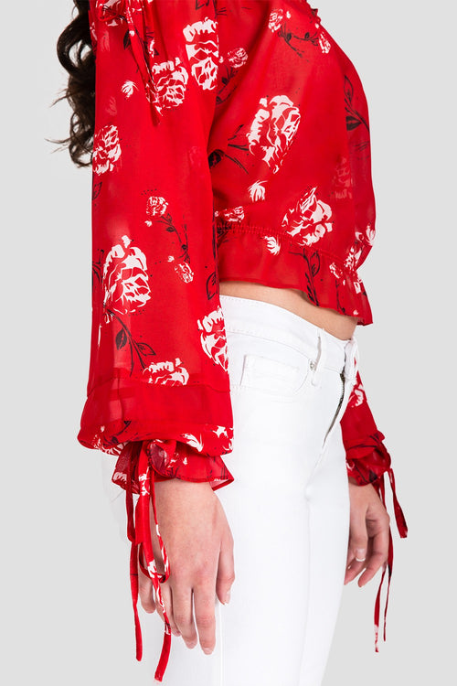 Marina Off Shoulder Tie Sleeve Red Blouse
