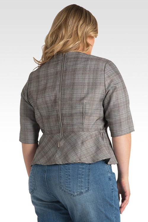 Plus Size Women's Black and White Plaid Peplum Jacket