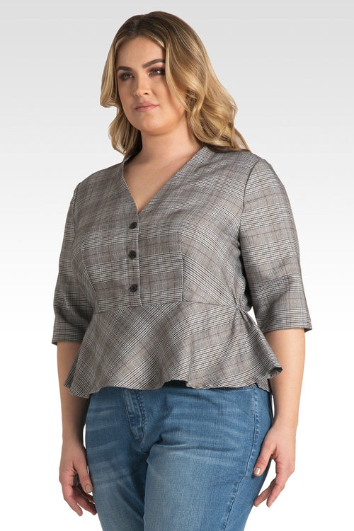 Plus Size Women's Black and White Plaid Peplum Jacket