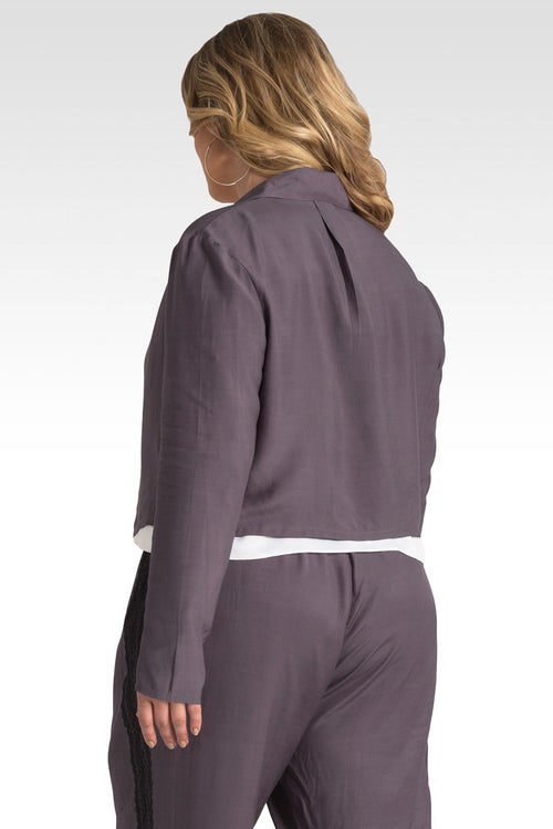 Plus Size Solid Rayon Tie Front Cropped Blazer