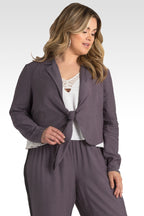 Plus Size Solid Rayon Tie Front Cropped Blazer