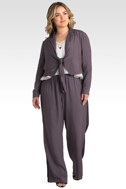 Plus Size Solid Rayon Tie Front Cropped Blazer