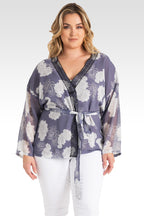 standards & practices lavender floral print wrap kimono cardigan