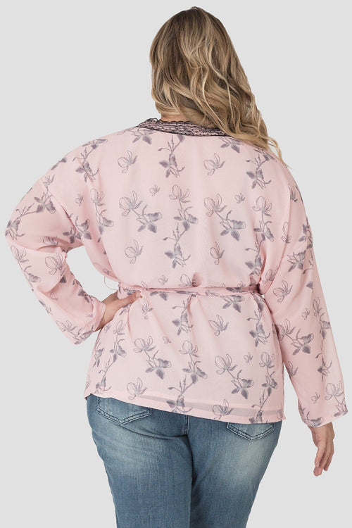 standards & practices plus size light pink floral sheer wrap kimono jacket