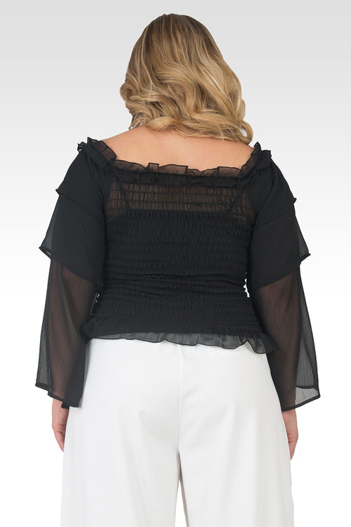 Plus Size Jessa Smocked Tiered Sleeve Top - Black-2