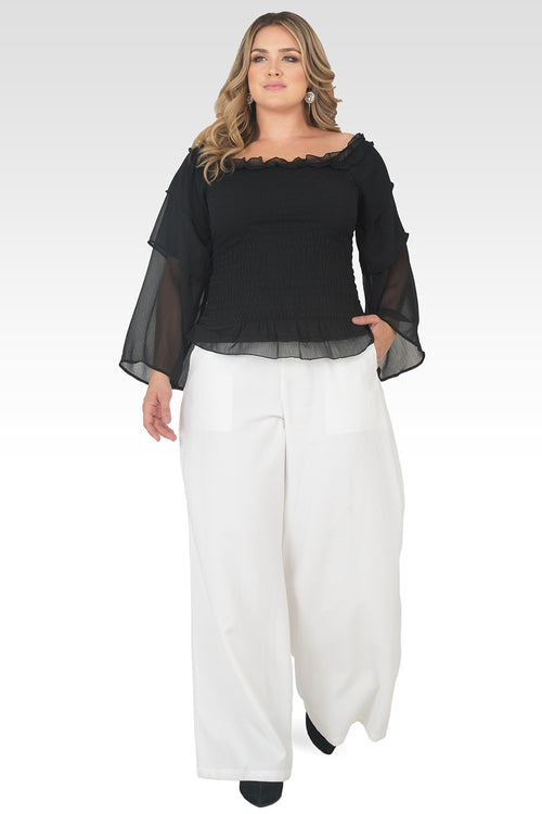 Plus Size Jessa Smocked Tiered Sleeve Top - Black-4