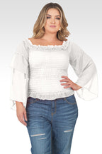 Plus Size Jessa Smocked Tiered Sleeve Top - Off-White-1