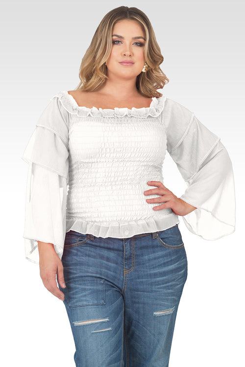 Plus Size Jessa Smocked Tiered Sleeve Top - Off-White-1