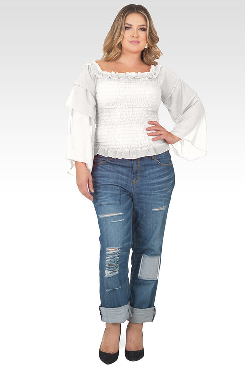 Plus Size Jessa Smocked Tiered Sleeve Top - Off-White-3