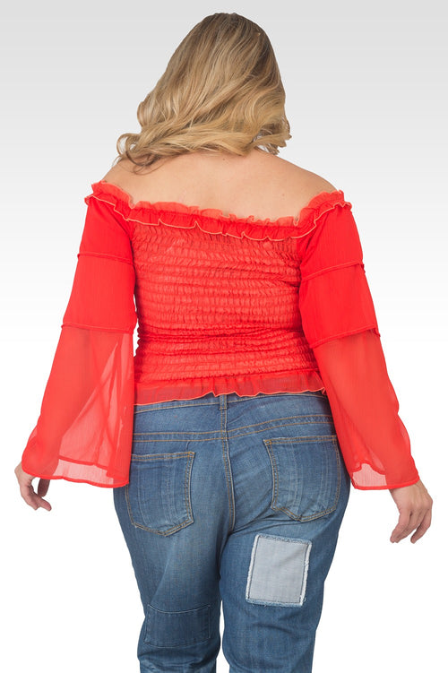 Plus Size Jessa Smocked Tierd Sleeve Top - Tiger Lily-2