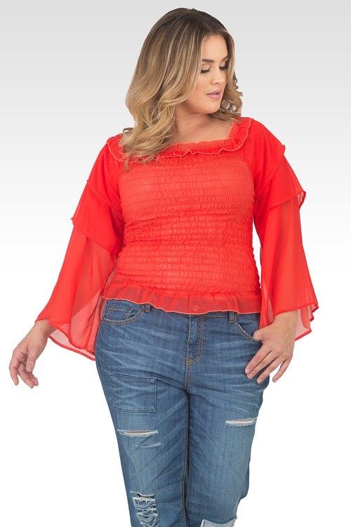 Plus Size Jessa Smocked Tierd Sleeve Top - Tiger Lily-1