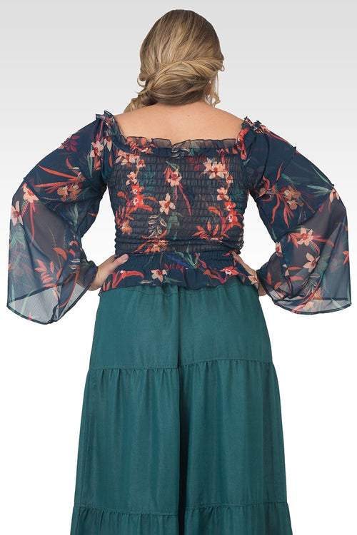 Plus Size Jessa Floral Print Smocked Tierd Sleeve Top-2