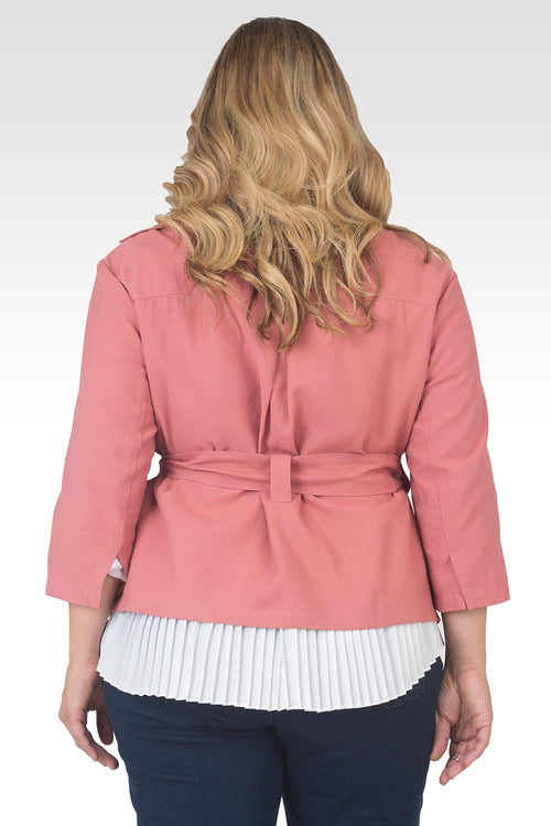 Plus Size Vanessa Cropped Quarter Sleeve Wrap Trench Jacket - Quartz Pink-2