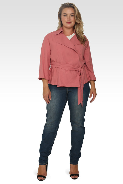 Plus Size Vanessa Cropped Quarter Sleeve Wrap Trench Jacket - Quartz Pink-4