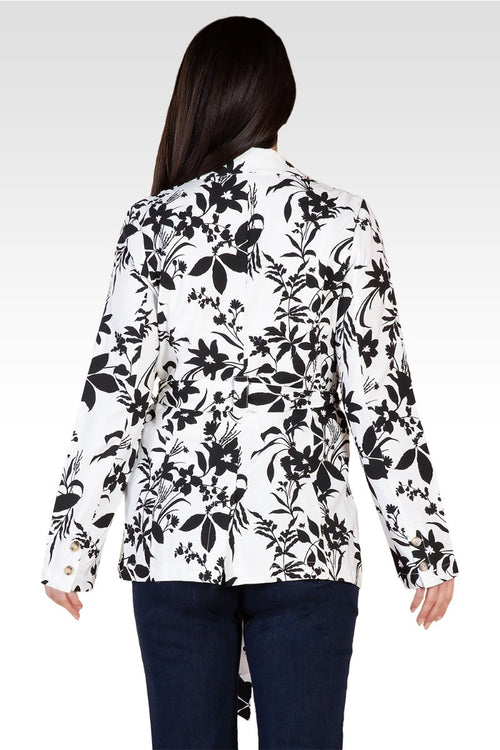 Midge Black & White Floral Print Wrap Blazer