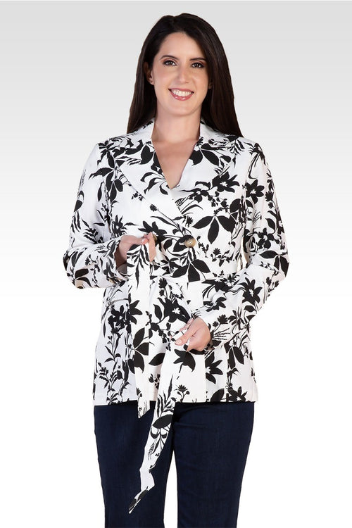 Midge Black & White Floral Print Wrap Blazer