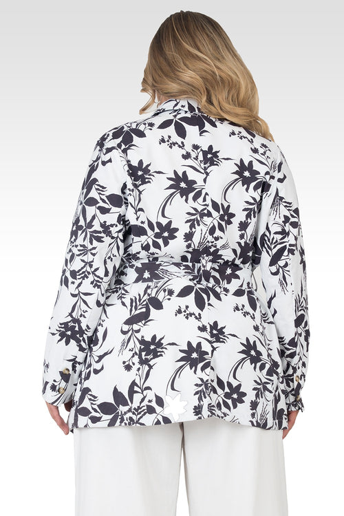 Plus Size Midge Black & White Floral Print Wrap Blazer-2