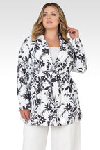 Plus Size Midge Black & White Floral Print Wrap Blazer-1