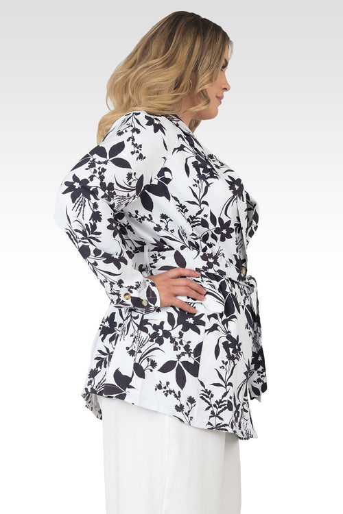 Plus Size Midge Black & White Floral Print Wrap Blazer-3