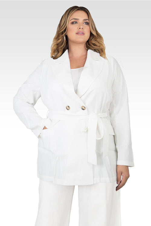 Plus Size Off-White Wrap Blazer-1