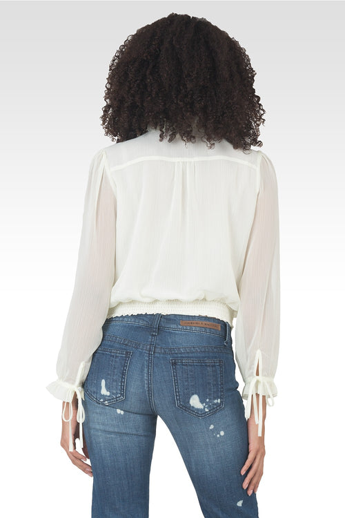 Jessica Chiffon Tie-Neck Long Sleeve Prairie Top - Off-White-2