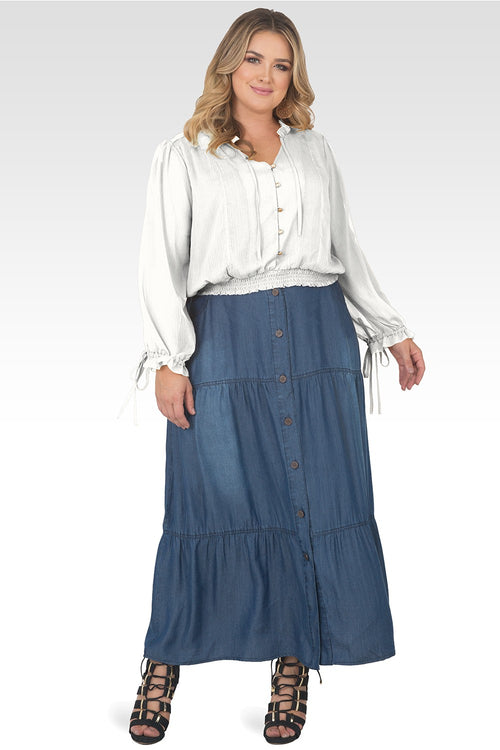 Plus Size Jessica Chiffon Tie-Neck Long Sleeve Prairie Top - Off-White-3