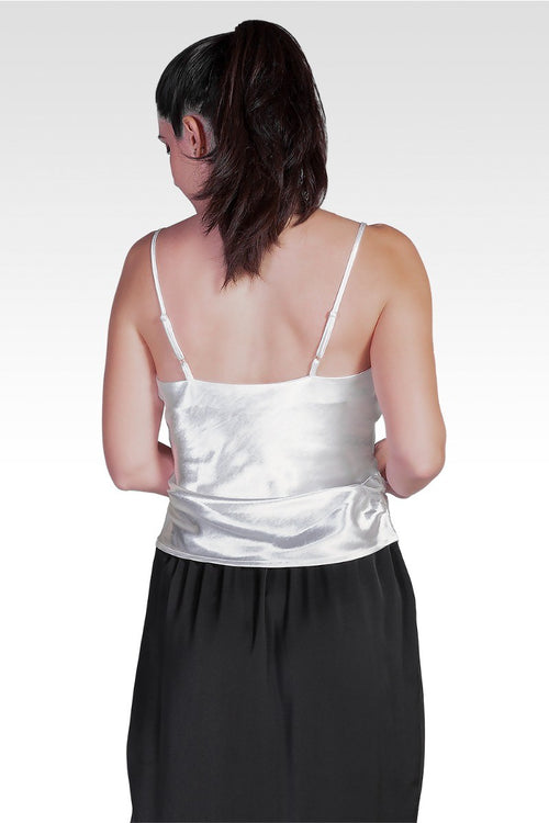 Elecktra Women's Cowl Neck Ruched Waist Satin Crop Top