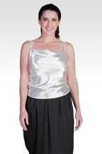 Elecktra Women's Cowl Neck Ruched Waist Satin Crop Top