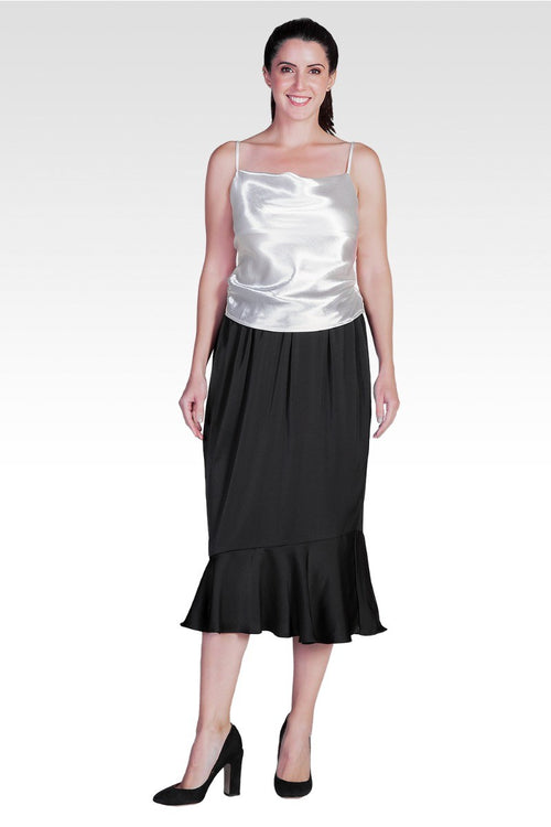 Elecktra Women's Cowl Neck Ruched Waist Satin Crop Top