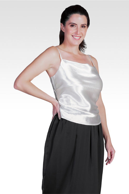 Elecktra Women's Cowl Neck Ruched Waist Satin Crop Top