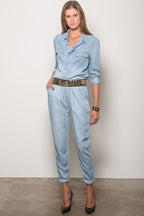 Women Light Wash Denim Jumpsuit