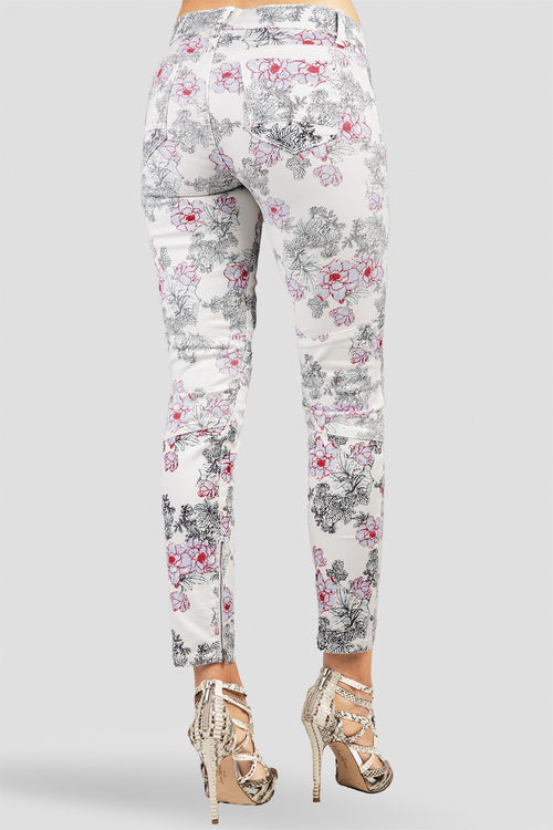 White Floral Print Ankle Jeans