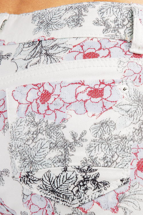 Women White Rose Printed Skinny Jeans