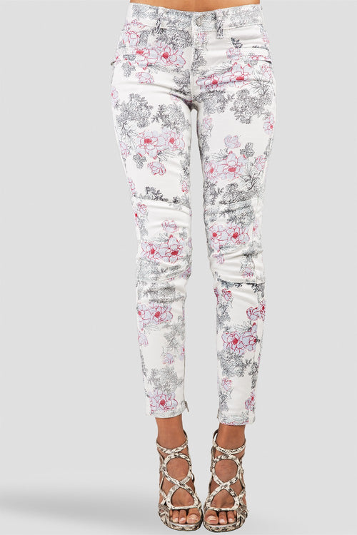 Women White Floral Print Ankle Jeans