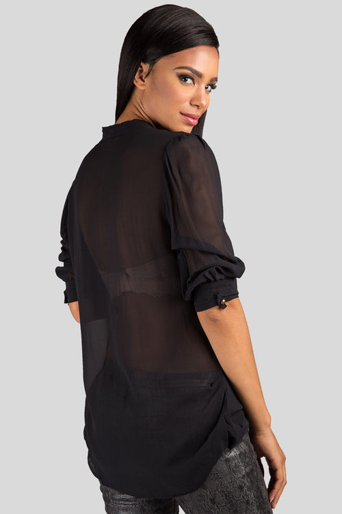 Women Black Neck Tie Sheer