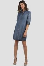Women Chambray Long Sleeve Shirt Dress