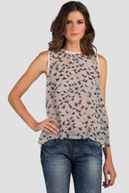 Women Bird Print Silk Tank Top
