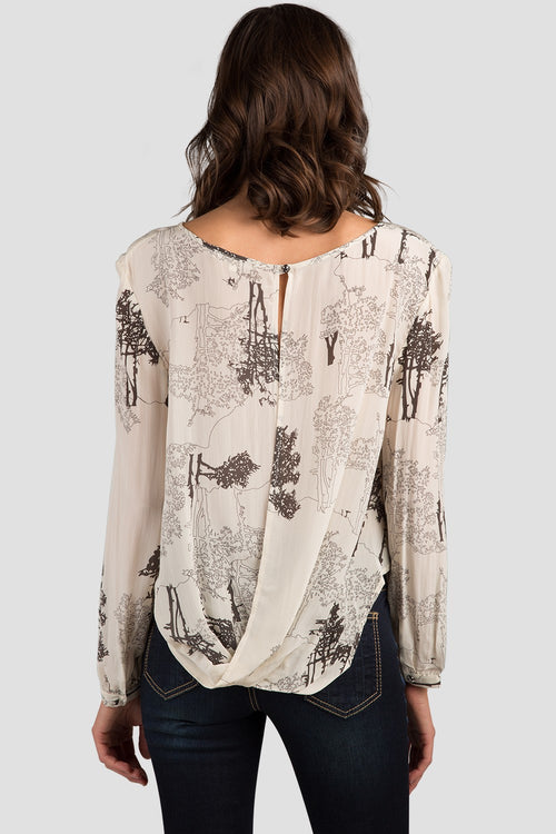 Women Key Hole Silk Drape Blouse