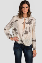 Women Ivory Printed Drape Blouse