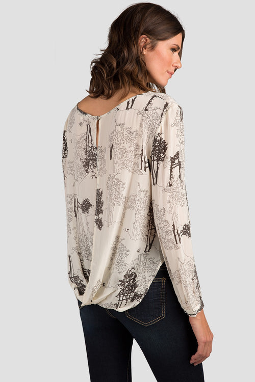 Floral Print Drape Silk Blouse