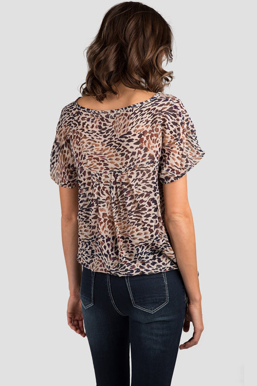 Women Printed Feather Chiffon Blouse