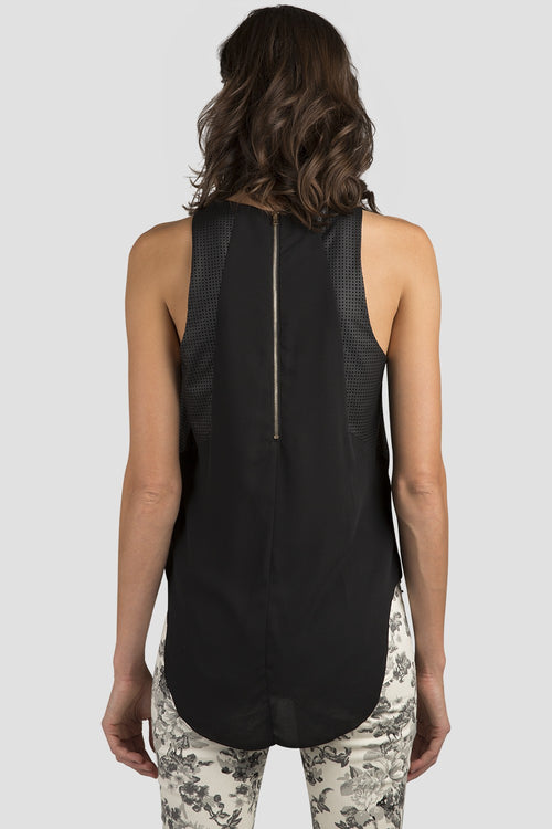 Black Vegan Leather Exposed Zip Boxy Tank Top