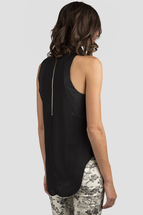 Leather Exposed Zip Boxy Tank Top